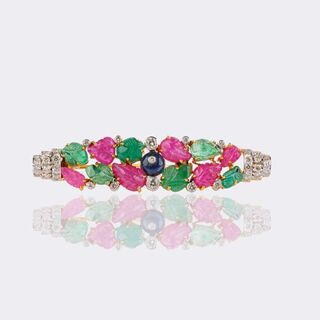 Fine Ruby-Emerald-Sapphire Brooch With Diamonds'Tutti-Frutti'