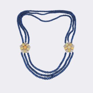 High-Carat Sapphire Necklace with Opal-Diamond