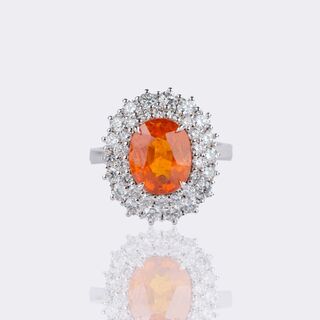 Fine-Color Spessartine Garnet Ring with Diamonds