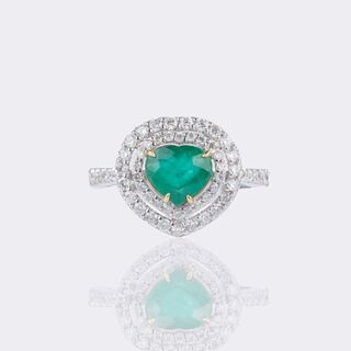 Fein Emerald-Diamond Ring in Heart Shape