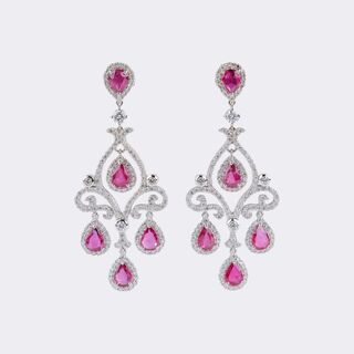 Pair of Ruby Diamond Chandelier Earrings