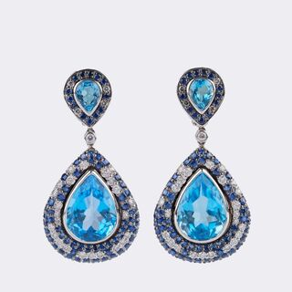 Pair of Topaz Earrings with Sapphire-Diamond