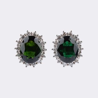 Pair of Tourmaline Earrings with Diamonds