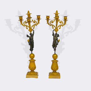 A Pair of Empire Girandoles 'Cupid and Psyche'