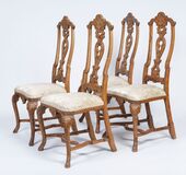 A Set of 4 Rococo Chairs with rare Scale Carving - image 3