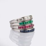 Four Stacking Rings with Diamonds, Rubies, Sapphires and Emeralds - image 2