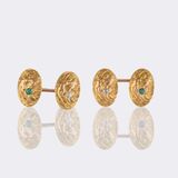 Pair of Art Nouveau Cufflinks with Emeralds and Old Cut Diamonds 'Nymphs'