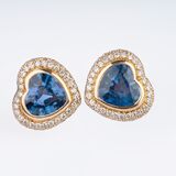 Pair of very fine Sapphire Diamond Earclips 'Hearts' - image 1