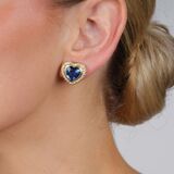 Pair of very fine Sapphire Diamond Earclips 'Hearts' - image 3