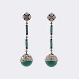Pair of Art déco Malachite Diamond Earrings