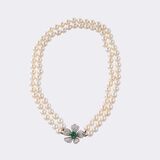 Pearl Necklace with Floral Emerald and Diamond Clasp - image 1