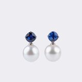 Pair of Southsea Pearl Earrings with Natural Sapphires - image 1