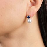 Pair of Southsea Pearl Earrings with Natural Sapphires - image 2