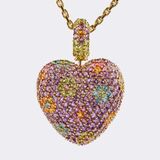 Large Heart Pendant with Colour Gemstones on Chain - image 2