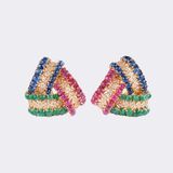 Pair of Knot Earclips with Rubies, Emeralds, Sapphires and Diamonds - image 1