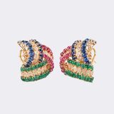 Pair of Knot Earclips with Rubies, Emeralds, Sapphires and Diamonds - image 2