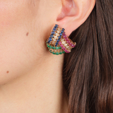 Pair of Knot Earclips with Rubies, Emeralds, Sapphires and Diamonds - image 3