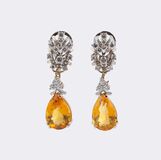 Pair of colorful Citrine Earrings with Diamonds - image 1