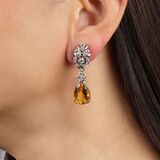Pair of colorful Citrine Earrings with Diamonds - image 2