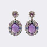 Pair of Amethyst Diamond Earrings with Sapphires - image 1
