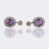 Pair of Amethyst Diamond Earrings with Sapphires - image 2