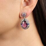 Pair of Amethyst Diamond Earrings with Sapphires - image 3