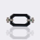 French Art Deco Onyx-Diamond Brooch with Emerald