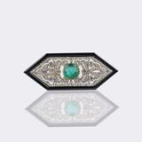 Emerald Diamonds Brooch with Onyx