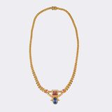 Gold Necklace with Sapphire Cabochon, Rubies and Diamonds - image 3