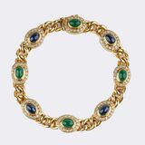 Curb Chain Bracelet with Diamonds, Emerald and Sapphires - image 1