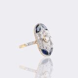 Art-déco Diamond-Sapphire Ring - image 2
