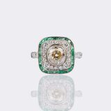 Art-Deco Diamond Emerald Ring - image 1