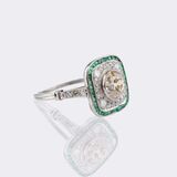 Art-Deco Diamond Emerald Ring - image 2