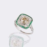 Art-Deco Diamond Emerald Ring - image 3