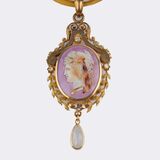 Antique Portrait Pendant with Agate Cameo on Chain Necklace - image 1