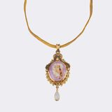 Antique Portrait Pendant with Agate Cameo on Chain Necklace - image 2