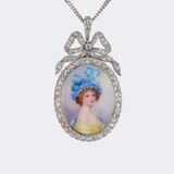 Belle Époque Diamond Pendant with Lady-Portrait - image 1