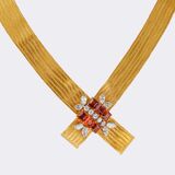 Exceptional Vintage Gold Necklace with Citrines and Diamonds - image 1