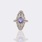 Art-déco Diamond Ring with natural Sapphire - image 1