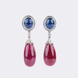 Pair of Ruby Sapphire Earrings with Diamonds - image 1