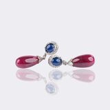 Pair of Ruby Sapphire Earrings with Diamonds - image 2