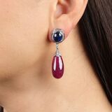Pair of Ruby Sapphire Earrings with Diamonds - image 3