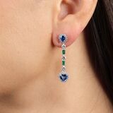 Pair of Sapphire Emerald Earrings with Diamonds - image 2
