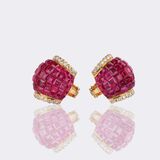 Pair of colorful Ruby Earrings with Diamonds - image 1