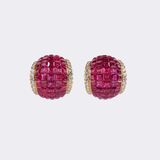 Pair of colorful Ruby Earrings with Diamonds - image 2