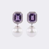 Pair of Southsea Pearl Earpendants with Amethyst and Diamonds - image 1