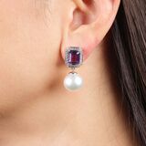 Pair of Southsea Pearl Earpendants with Amethyst and Diamonds - image 2