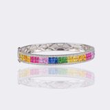 Rainbow Sapphire Ruby Bangle Bracelet with Diamonds - image 3