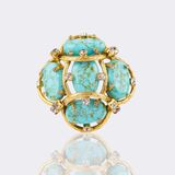 Faux Turquoise Vintage Brooch with Strass