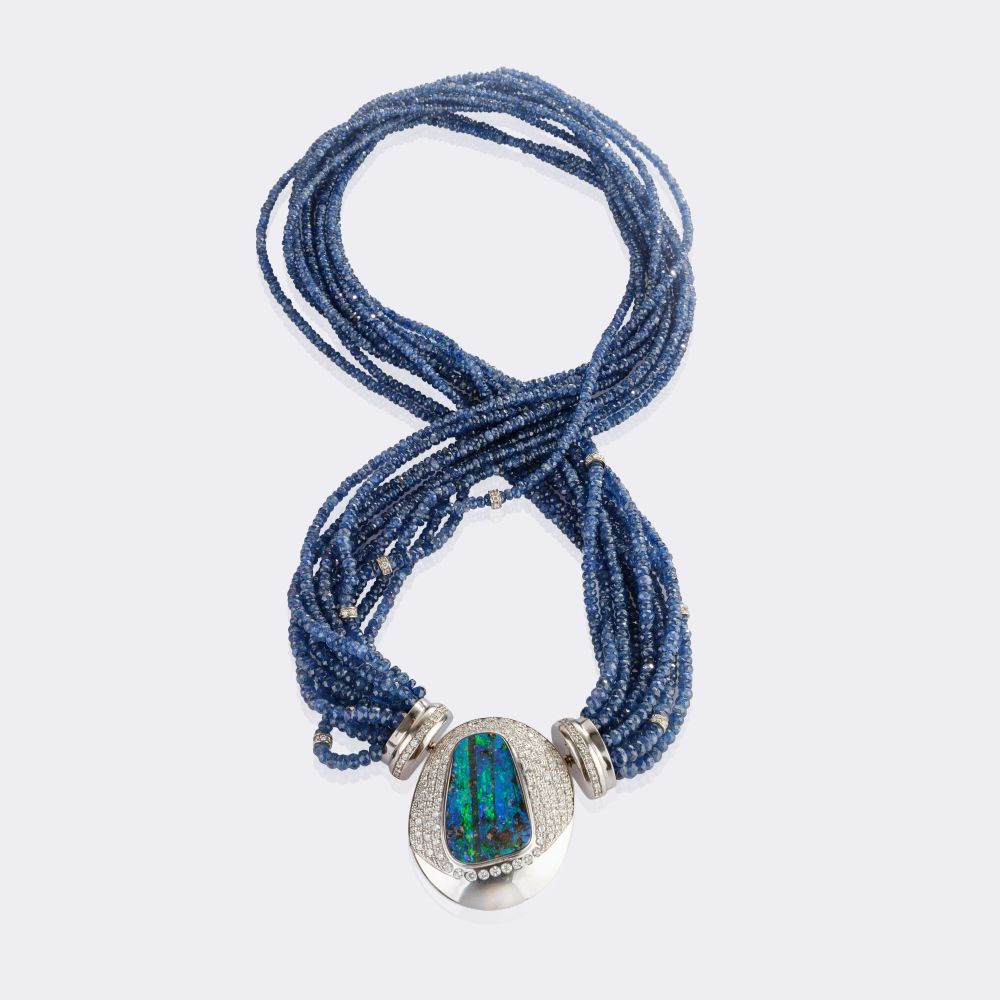 Mehrreihiges Saphir Collier mit Brillant Boulderopal Steckschließe - Bild 2